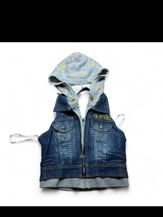 None Jackets & Blazers - Jean denim gilet cropped vest grey hoodie